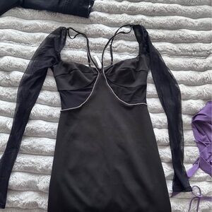 Lucy in the Sky Black Long Sleeve Dress with Sheer Accents